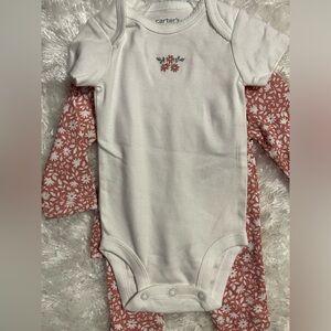 Infant Baby Girls Carter’s  3 piece Floral Print Body Suit , Snap Top, & Pants